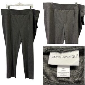 Pure Energy Heather Gray Seam Front Pull On Stretch Pants Plus Size 2X